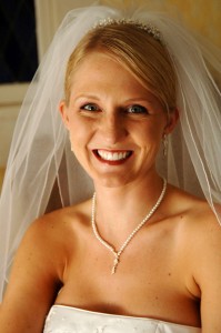 Happy bride with natural wedding makeup