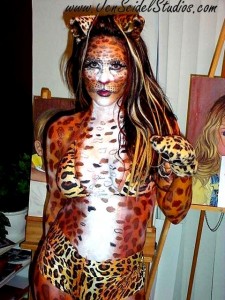 Jen first body painted herself as a Cheetah.